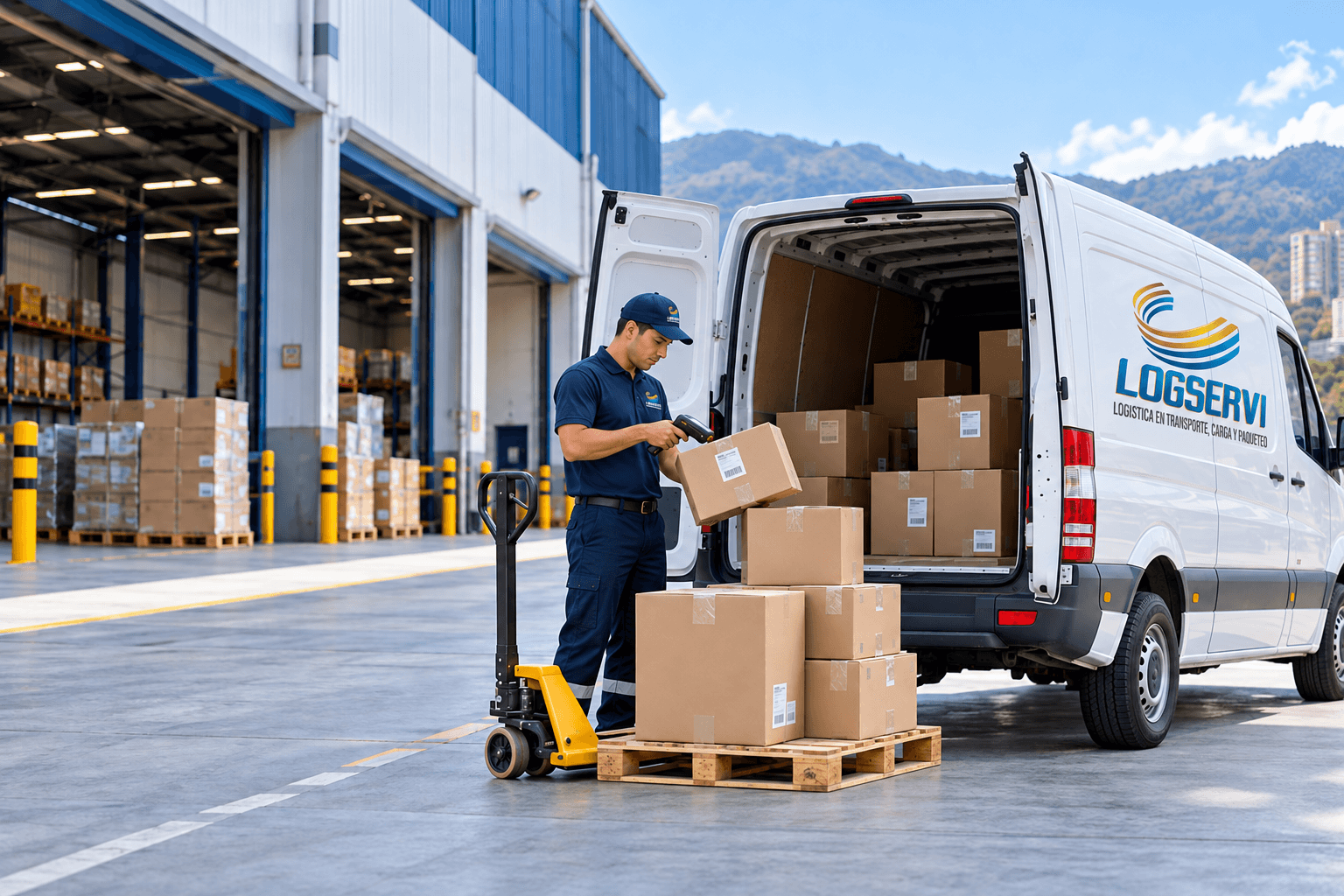 Camioneta van LOGSERVI para distribución de paquetes